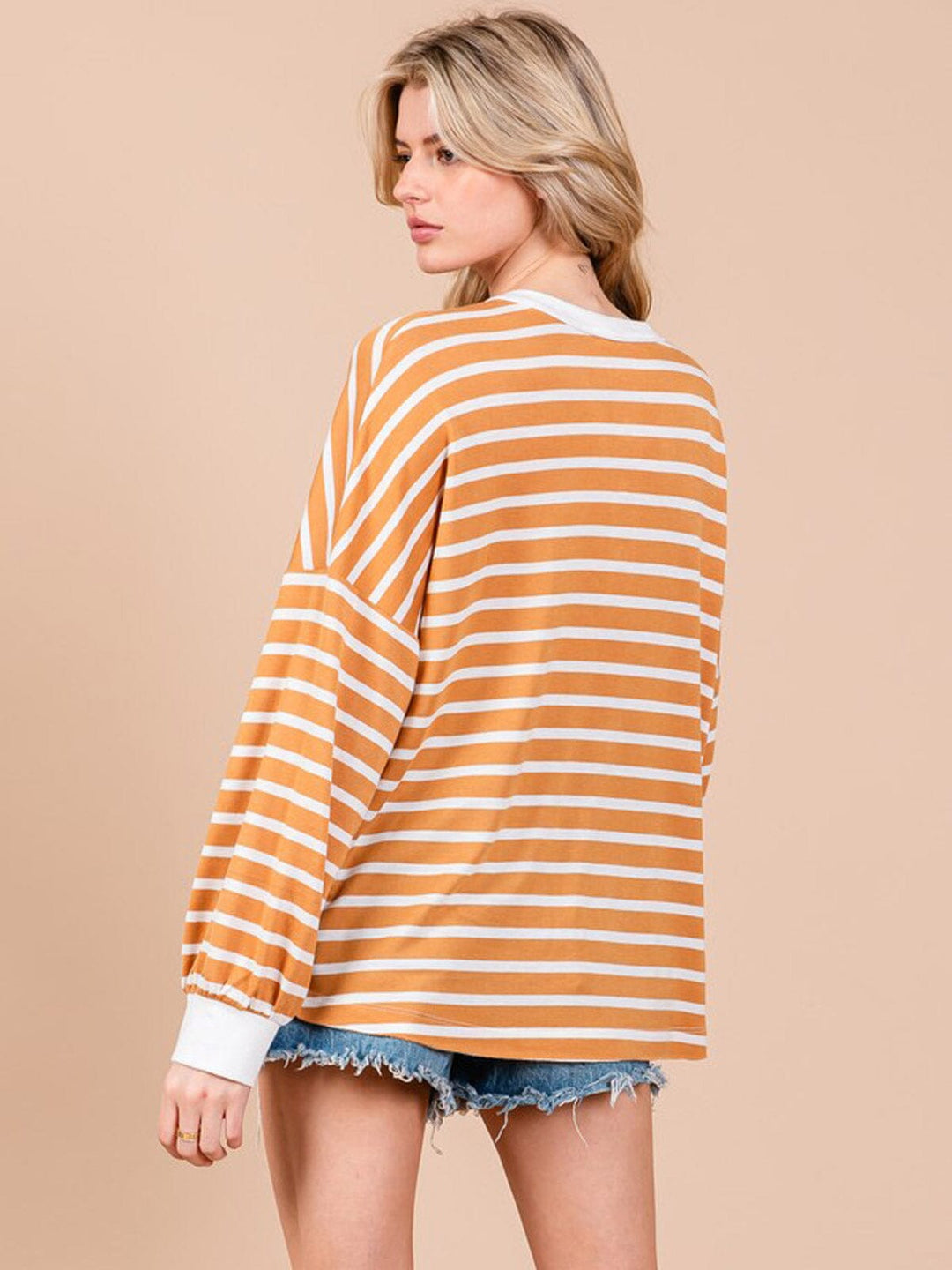WOMEN'S LONG SLEEVE BUTTON UP COLORBLOCK STRIPES TOP