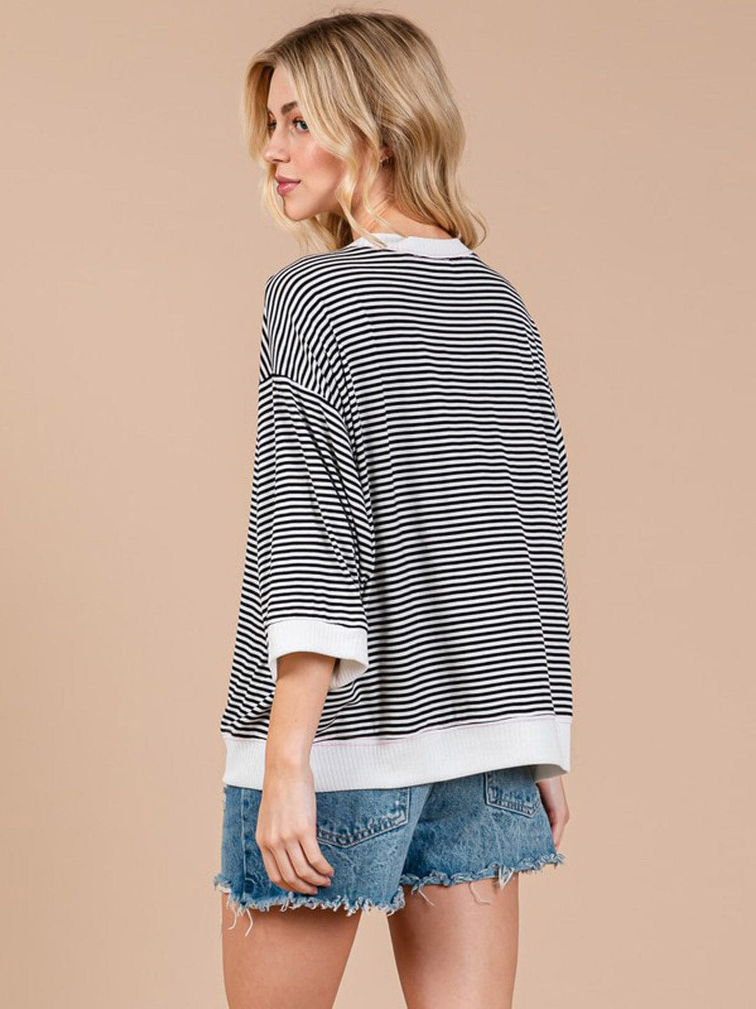 WOMEN'S 3/4 SLEEVE COLORBLOCK STRIPES TUNIC TOP
