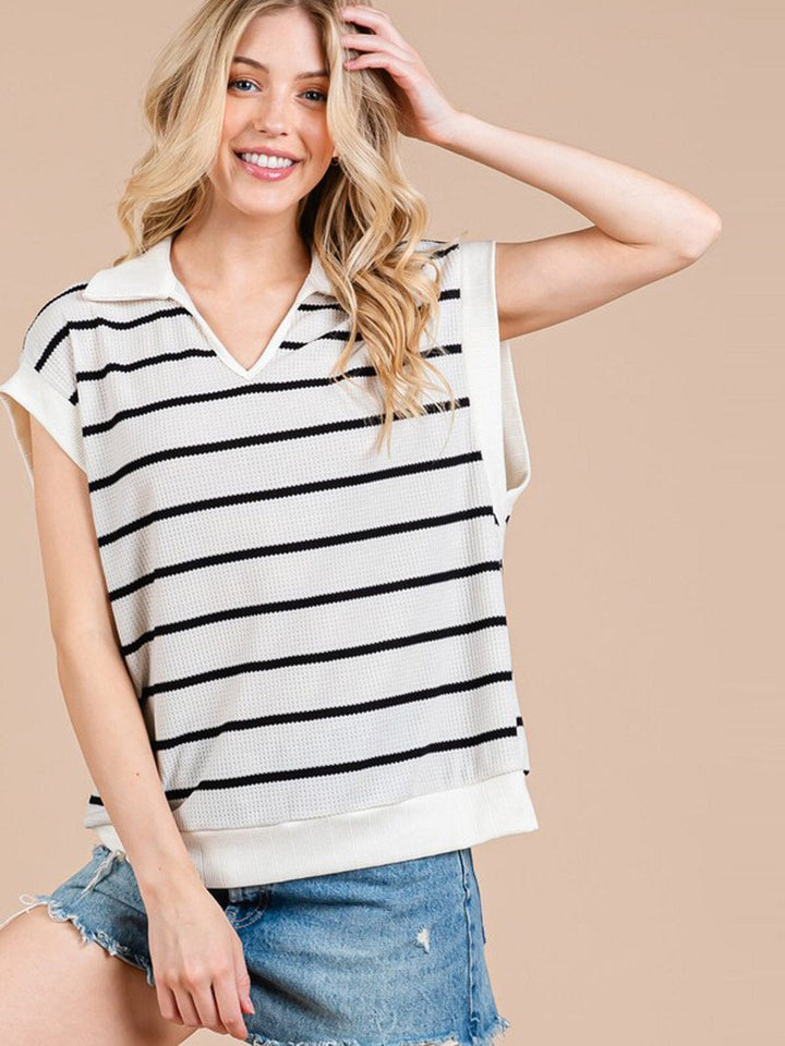 WOMEN'S SHORT SLEEVE COLORBLOCK STRIPES OVERSIZED TOP (Copy)