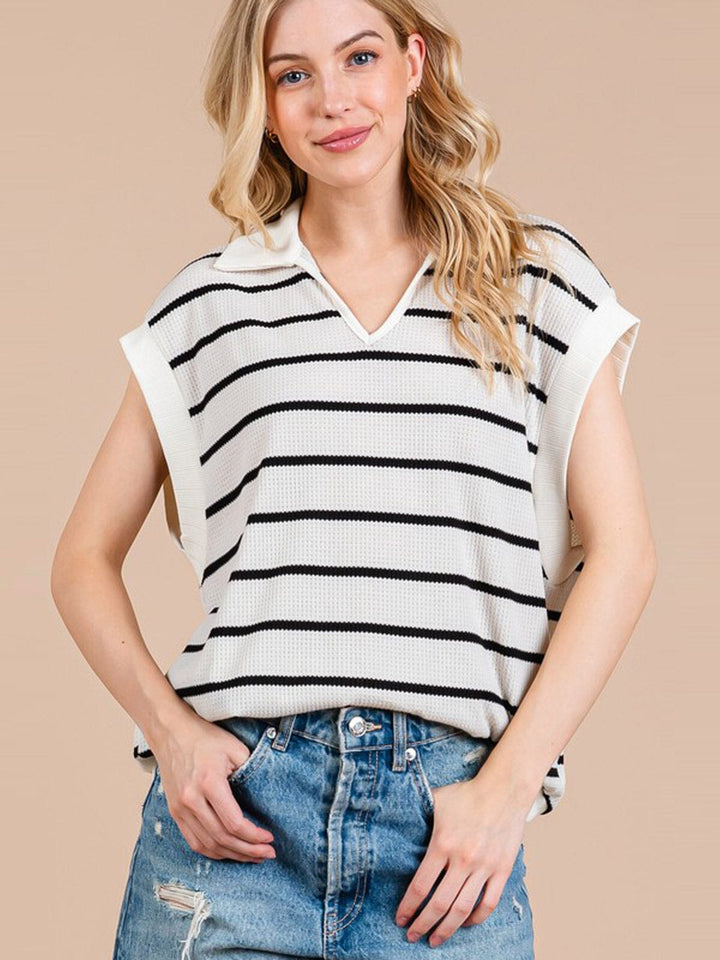 WOMEN'S SHORT SLEEVE COLORBLOCK STRIPES OVERSIZED TOP (Copy)