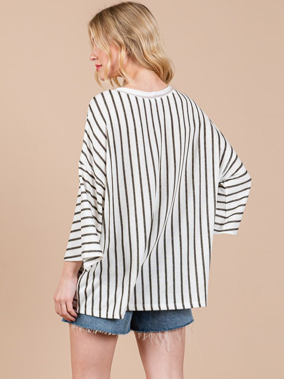 WOMEN'S LONG SLEEVE COLORBLOCK STRIPES OVERSIZED TOP