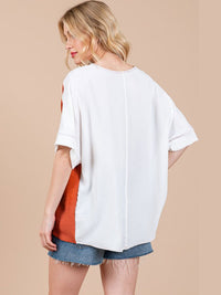 WOMEN'S SHORT SLEEVE V-NECK COLORBLOCK TUNIC HIGH-LOW TOP