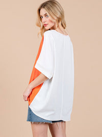 WOMEN'S SHORT SLEEVE V-NECK COLORBLOCK TUNIC HIGH-LOW TOP