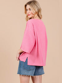 WOMEN'S 3/4 SLEEVE V-NECK RIBBED BLOUSE