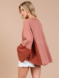 WOMEN'S LONG SLEEVE V-NECK COLORBLOCK TUNIC TOP