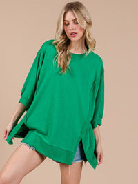 WOMEN'S SHORT SLEEVE SIDE SLIT OVERSIZED TOP