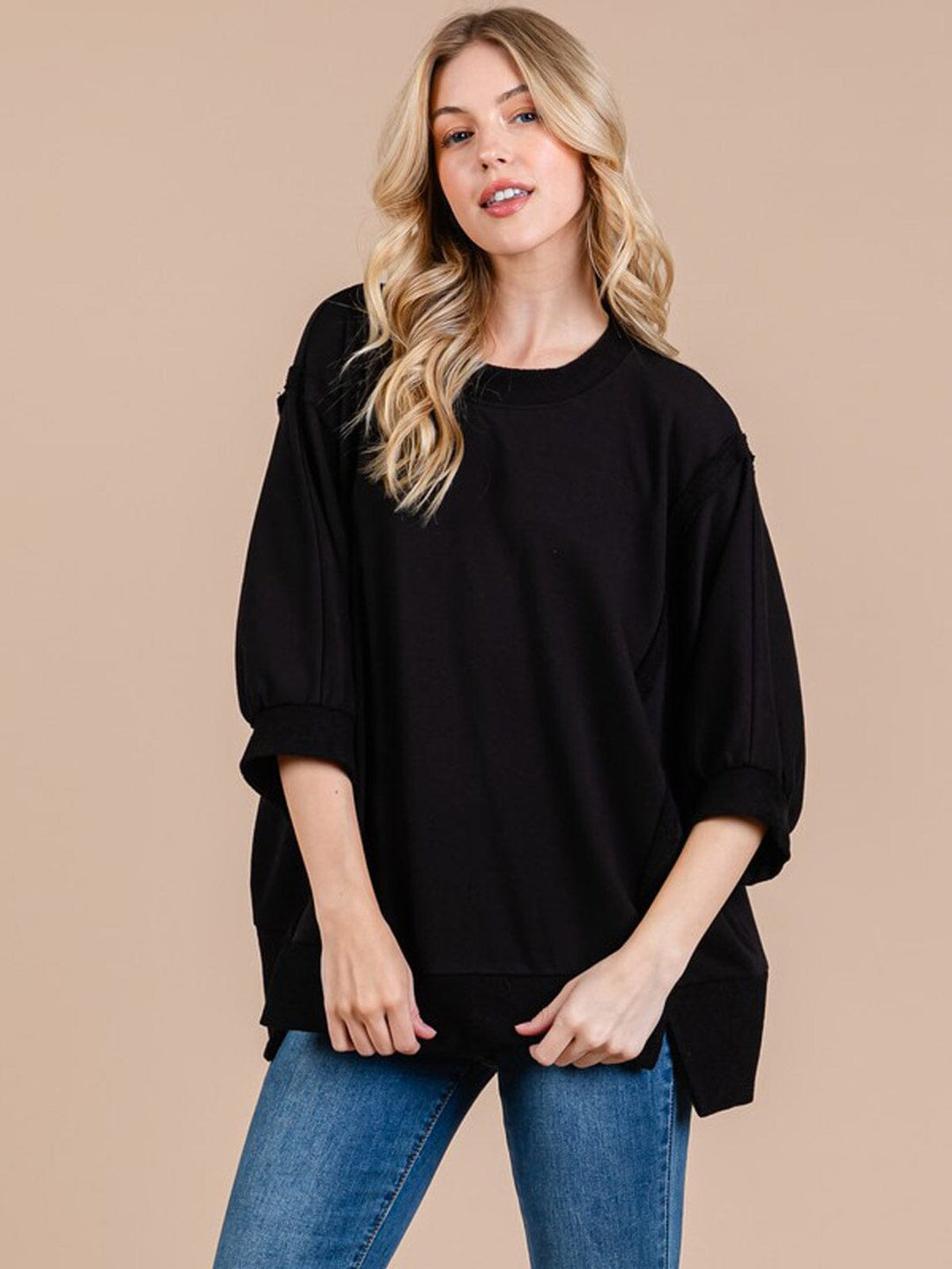 WOMEN'S SHORT SLEEVE SIDE SLIT OVERSIZED TOP
