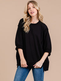 WOMEN'S SHORT SLEEVE SIDE SLIT OVERSIZED TOP
