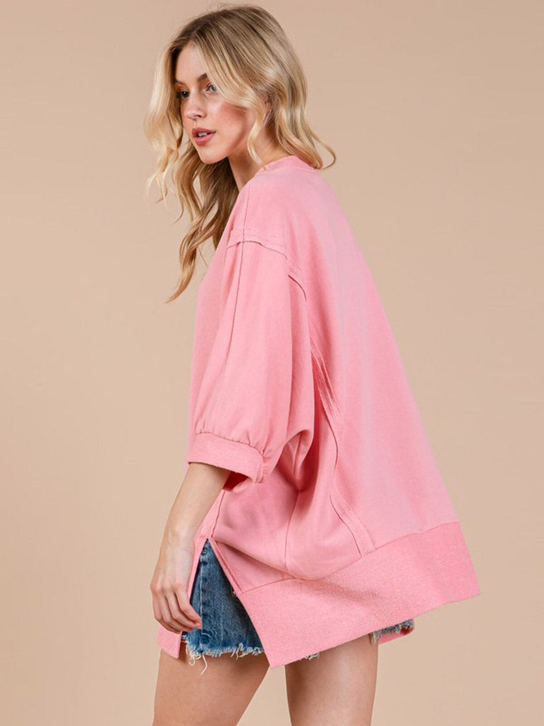 WOMEN'S SHORT SLEEVE SIDE SLIT OVERSIZED TOP