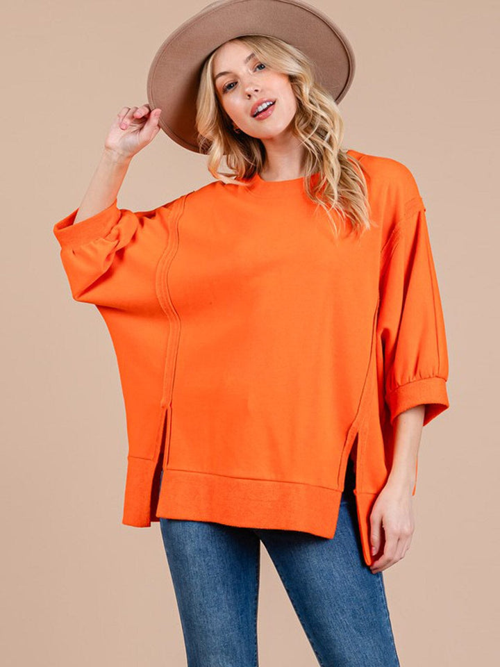 WOMEN'S SHORT SLEEVE SIDE SLIT OVERSIZED TOP