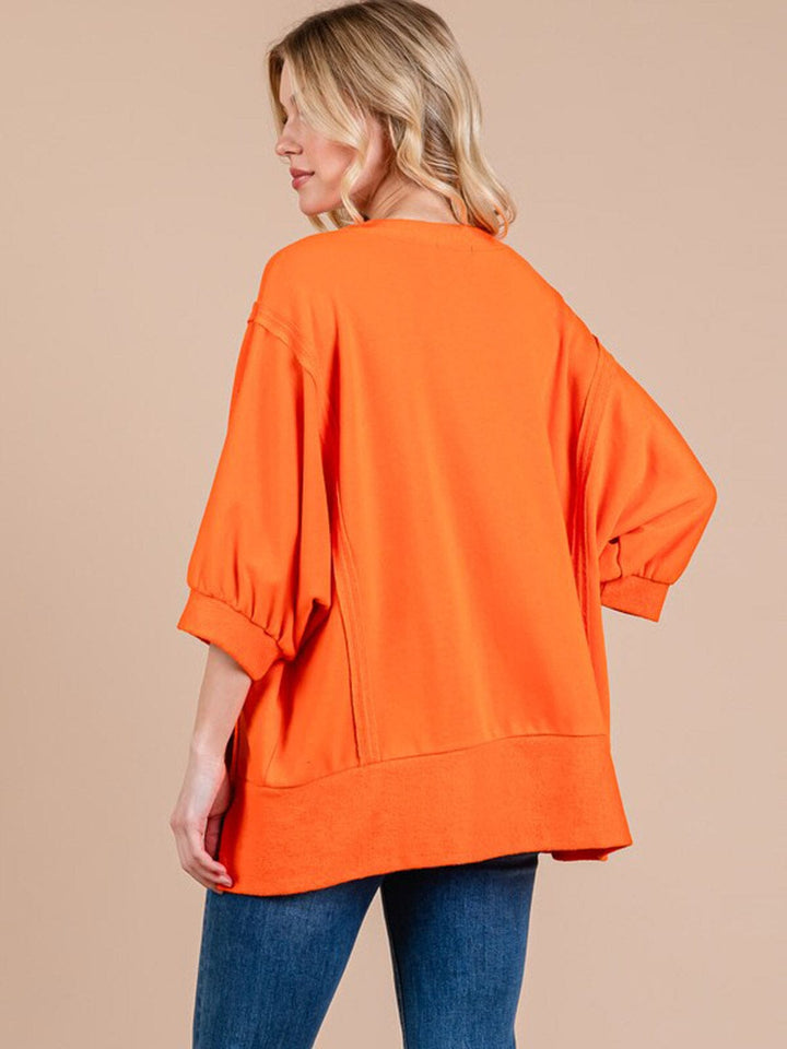 WOMEN'S SHORT SLEEVE SIDE SLIT OVERSIZED TOP