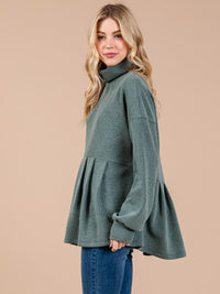 WOMEN'S LONG SLEEVE TURTLE NECK PEPLUM BLOUSE