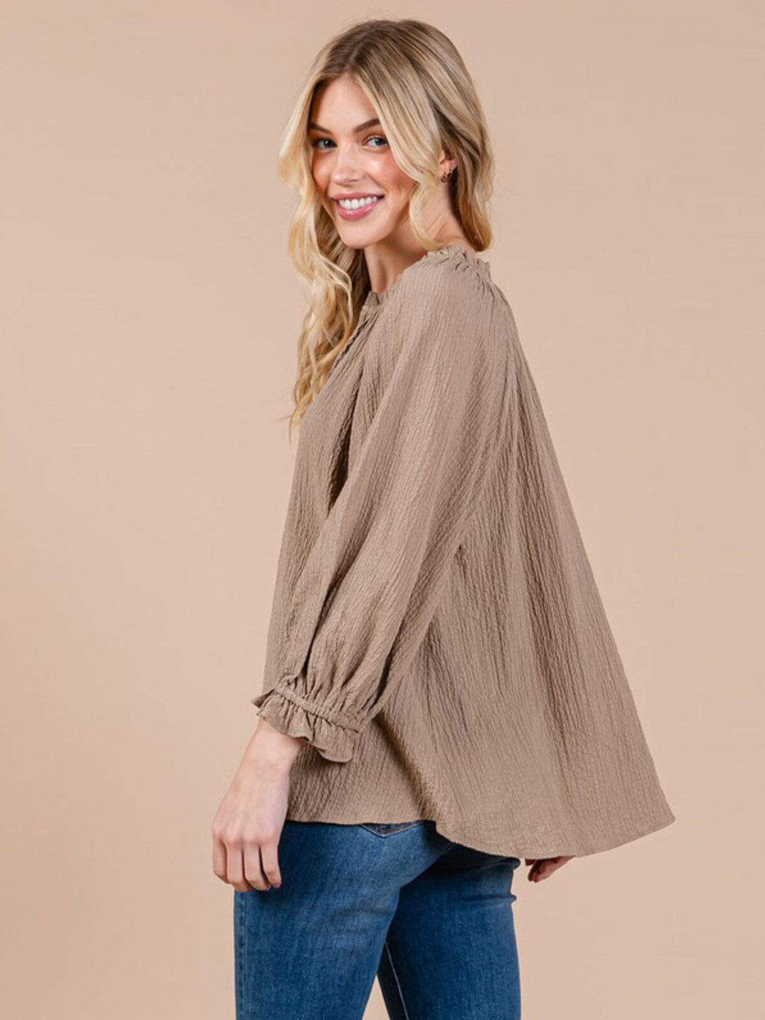 WOMEN'S LONG SLEEVE V-NECK TUNIC BLOUSE