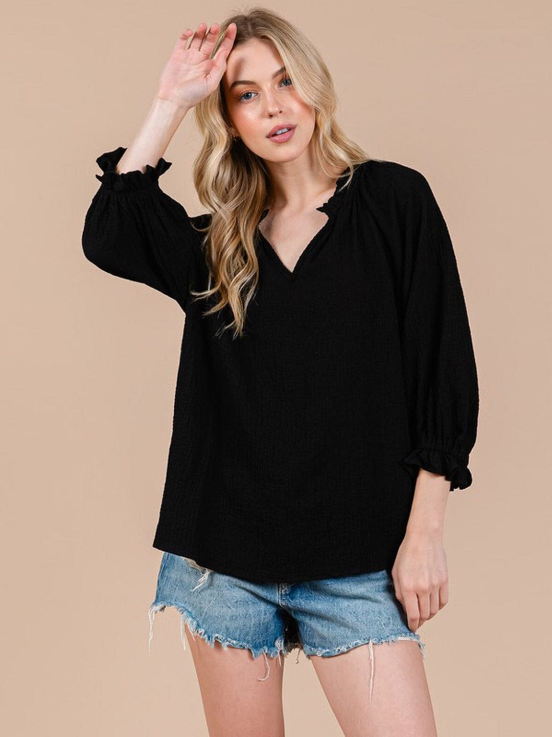 WOMEN'S LONG SLEEVE V-NECK TUNIC BLOUSE