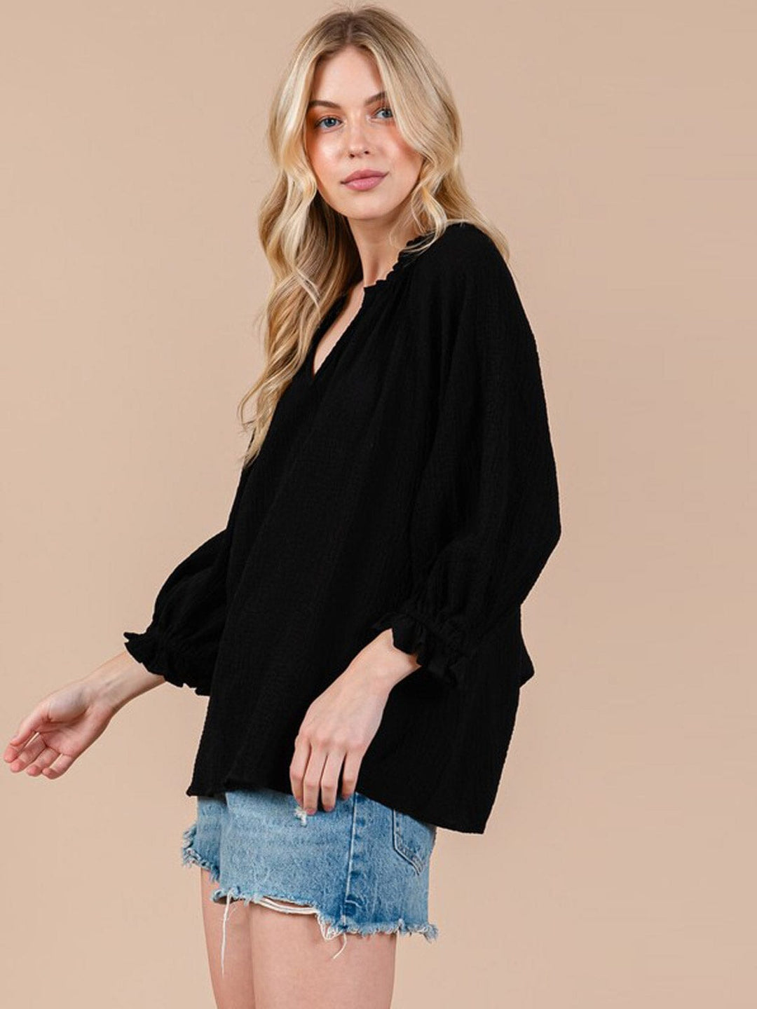 WOMEN'S LONG SLEEVE V-NECK TUNIC BLOUSE