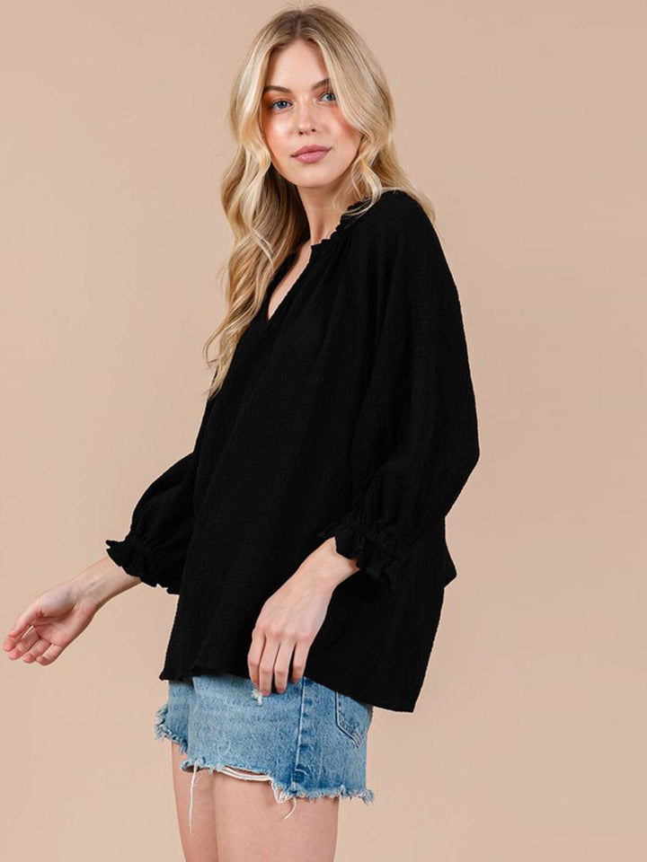 WOMEN'S LONG SLEEVE V-NECK TUNIC BLOUSE