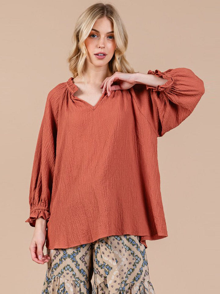 WOMEN'S LONG SLEEVE V-NECK TUNIC BLOUSE
