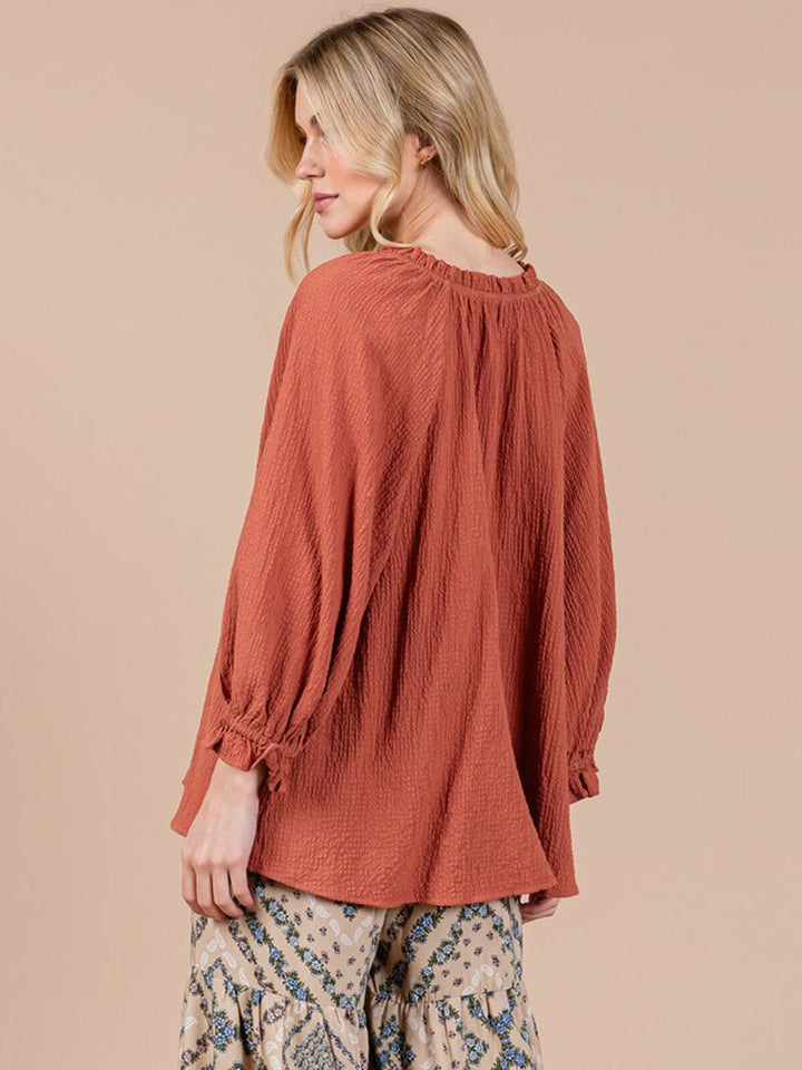 WOMEN'S LONG SLEEVE V-NECK TUNIC BLOUSE