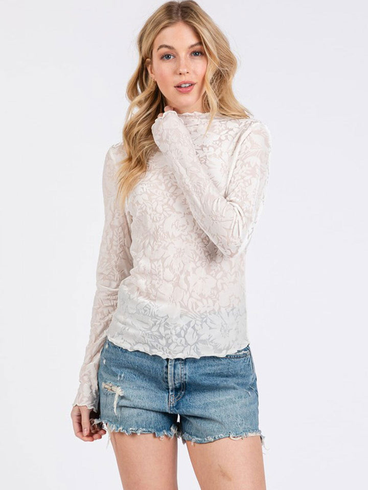 WOMEN'S LONG SLEEVE MOCK NECK VELVET TOP