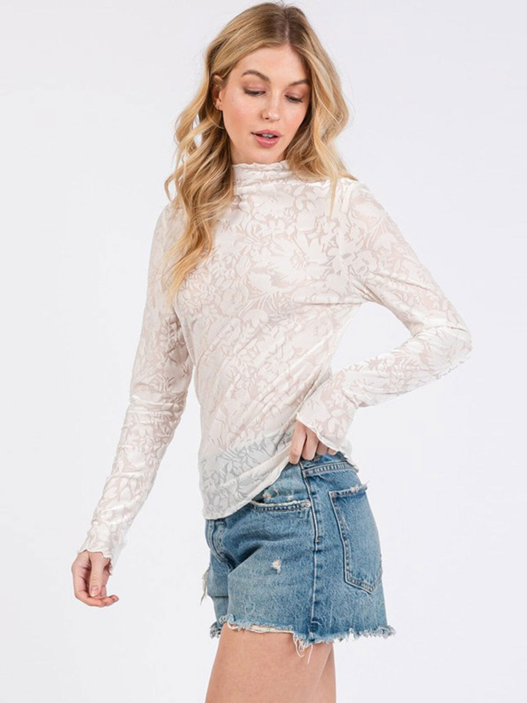 WOMEN'S LONG SLEEVE MOCK NECK VELVET TOP