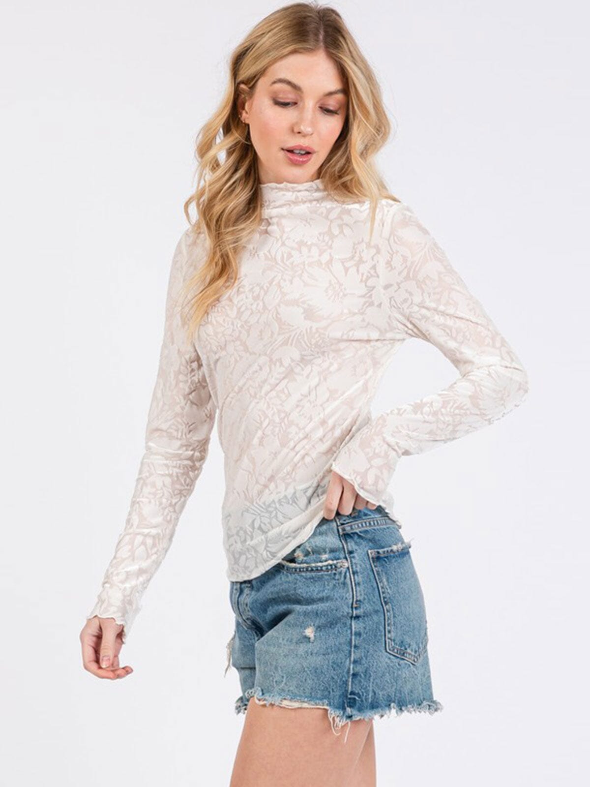 WOMEN'S LONG SLEEVE MOCK NECK VELVET TOP