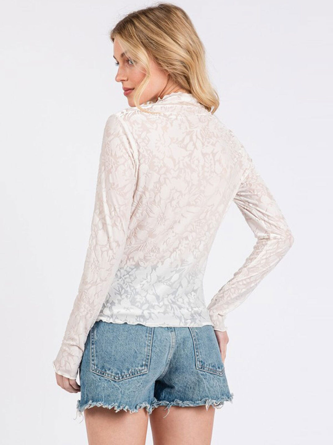 WOMEN'S LONG SLEEVE MOCK NECK VELVET TOP