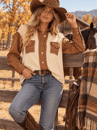 WOMEN'S LONG SLEEVE BUTTON UP COLORBLOCK SHIRT