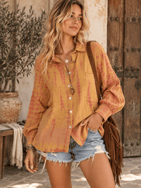 WOMEN'S LONG SLEEVE BUTTON UP TIE DYE BLOUSE