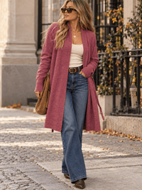 WOMEN'S LONG SLEEVE OPEN FRONT SELF TIE CARDIGAN