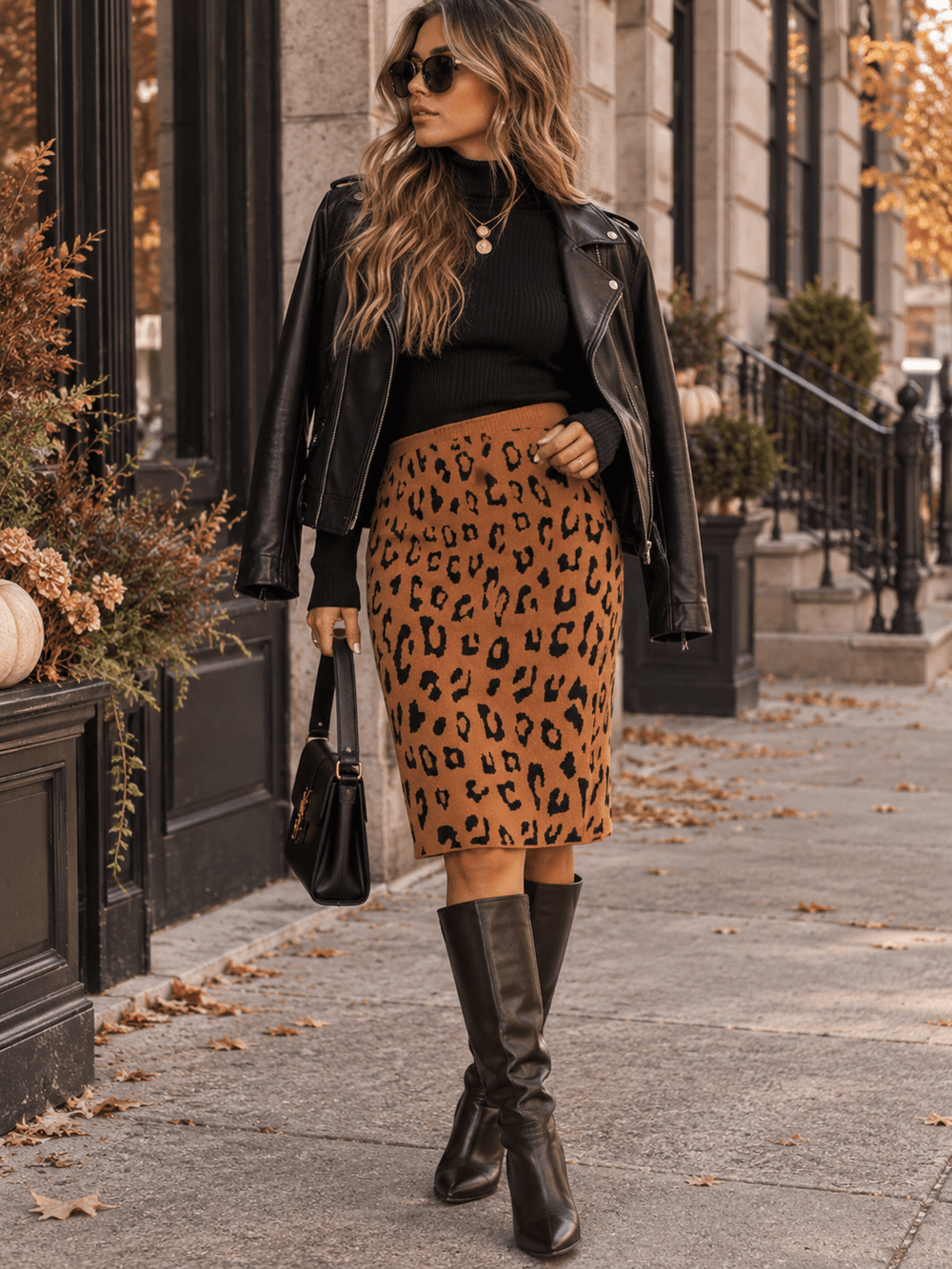 WOMEN'S ELASTIC WAIST ANIMAL PRINT MIDI SKIRT