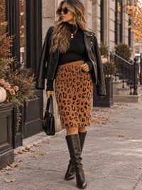 WOMEN'S ELASTIC WAIST ANIMAL PRINT MIDI SKIRT