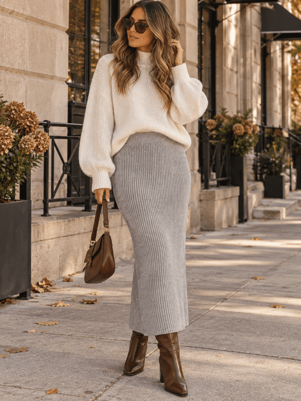 WOMEN'S ELASTIC WAIST RIBBED MAXI SKIRT