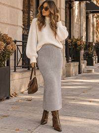 WOMEN'S ELASTIC WAIST RIBBED MAXI SKIRT