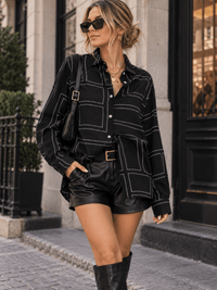 WOMEN'S LONG SLEEVE BUTTON UP PRINT DETAILED SHIRT
