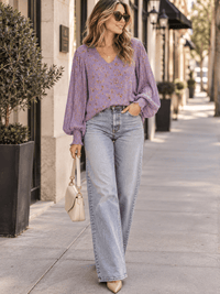 WOMEN'S LONG SLEEVE V-NECK FLORAL BLOUSE