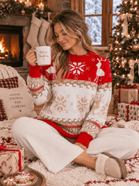 WOMEN'S LONG SLEEVE HOLIDAY PRINT PULLOVER SWEATER