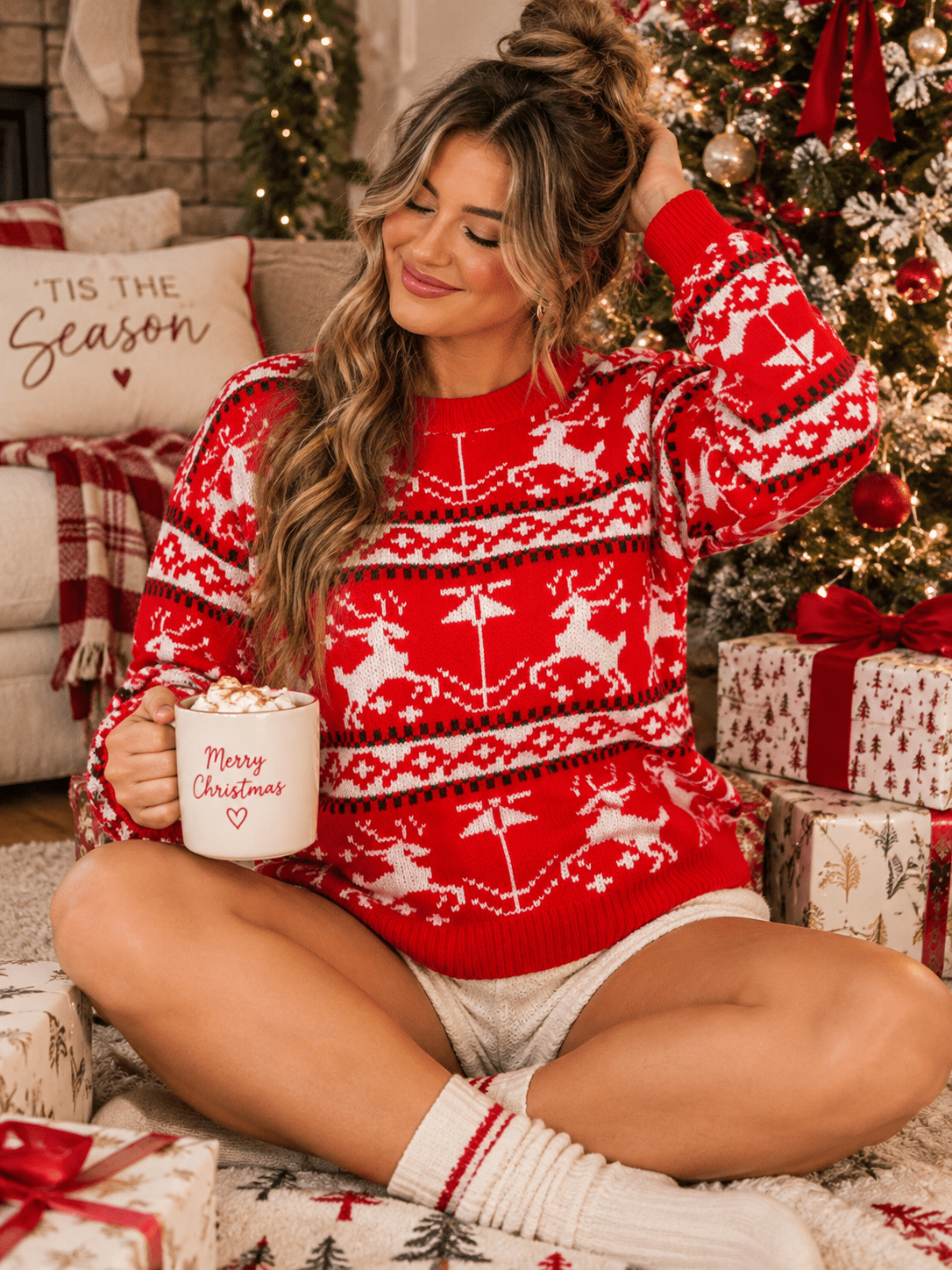 WOMEN'S LONG SLEEVE HOLIDAY GRAPHIC PULLOVER SWEATER