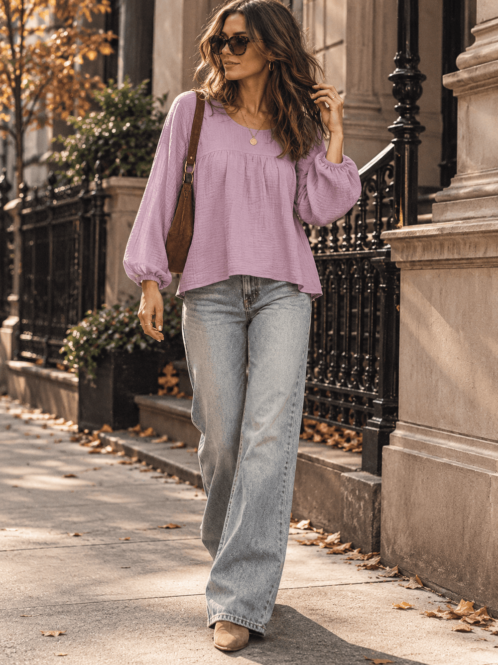 WOMEN'S LONG SLEEVE LOOSE FIT TUNIC TOP