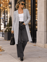WOMEN'S LONG SLEEVE OPEN FRONT SLIT CARDIGAN