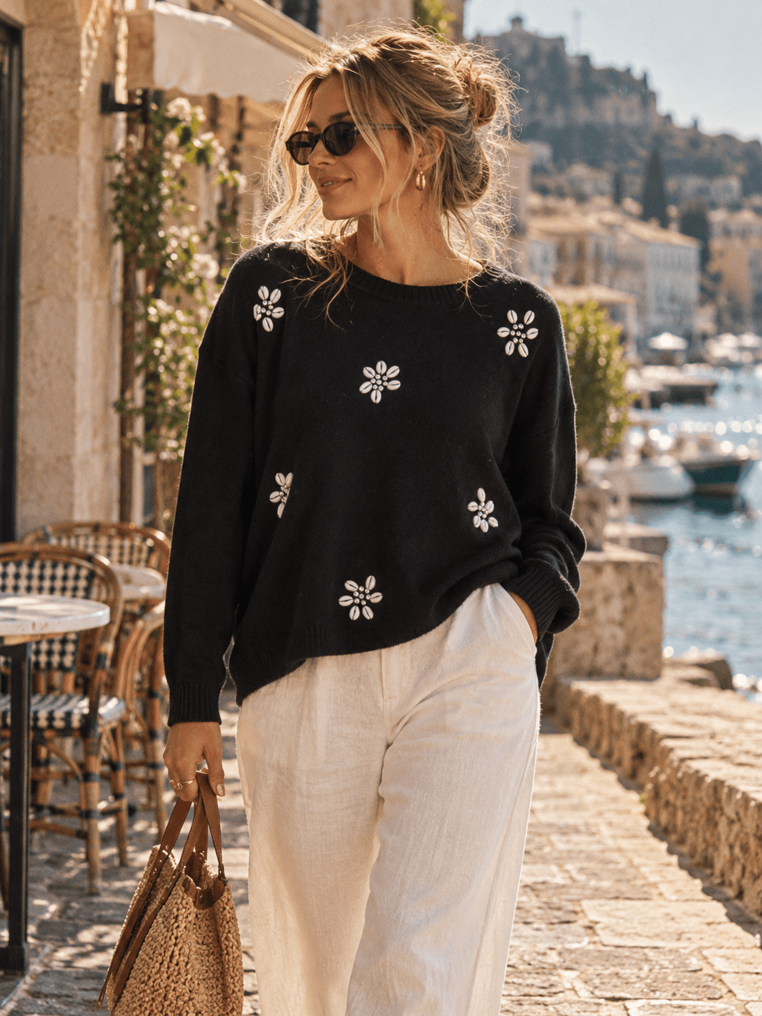 WOMEN'S LONG SLEEVE PULLOVER DETAILED SWEATER