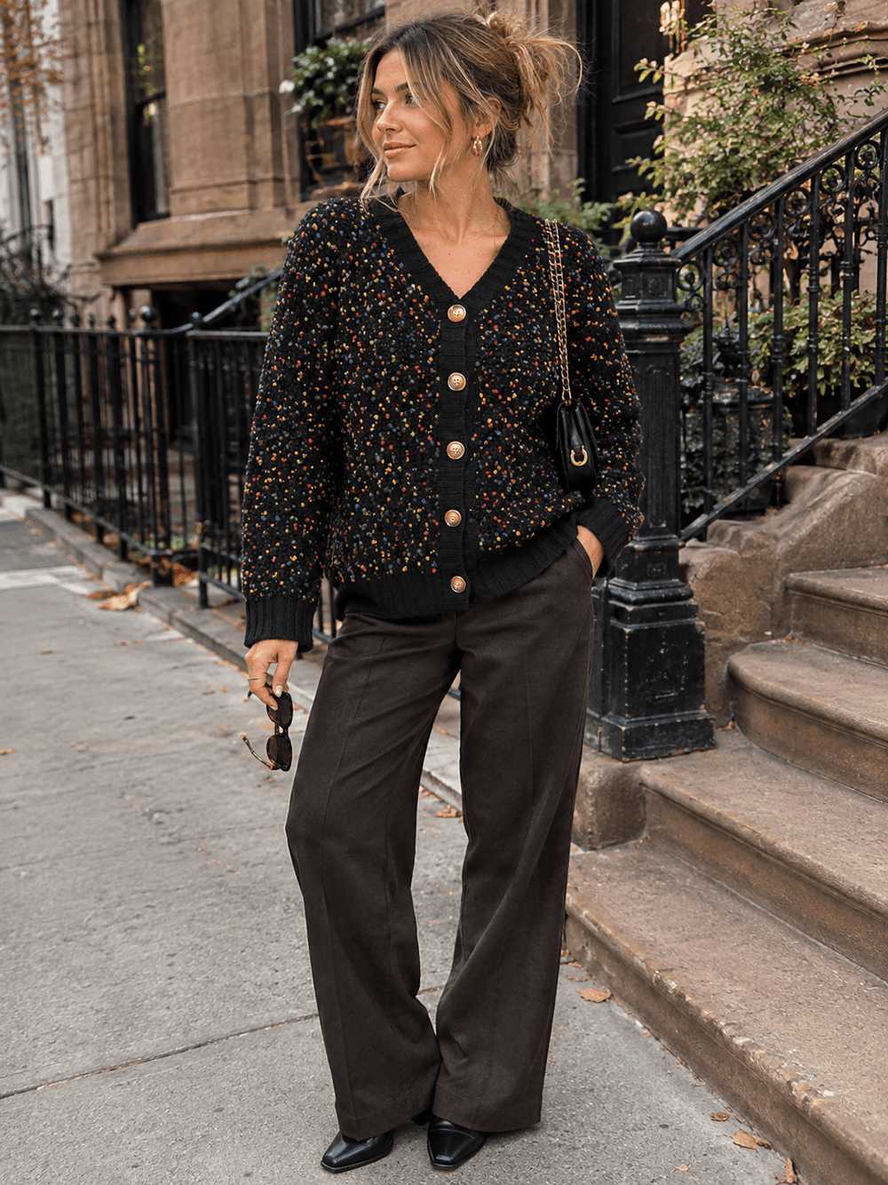 WOMEN'S LONG SLEEVE V-NECK BUTTON UP MULTI CARDIGAN