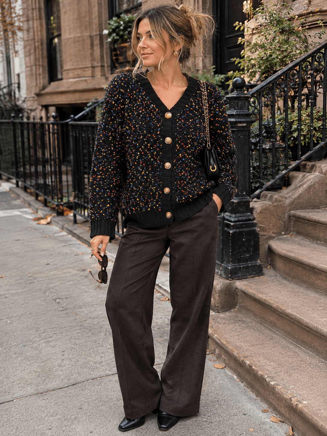 WOMEN'S LONG SLEEVE V-NECK BUTTON UP MULTI CARDIGAN