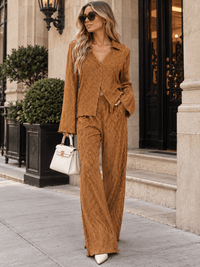 WOMEN'S LONG SLEEVE BLOUSE & ELASTIC WAIST PANTS DETAILED 2PC. SET
