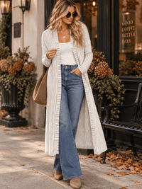 WOMEN'S LONG SLEEVE OPEN FRONT COLORBLOCK STRIPES CARDIGAN