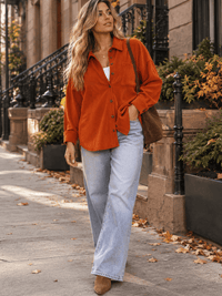 WOMEN'S LONG SLEEVE BUTTON UP FRONT POCKET CORDUROY SHIRT