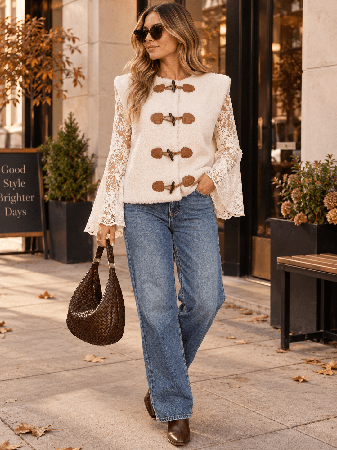WOMEN'S SLEEVELEES BUTTON CLOSURE SHERPA VEST