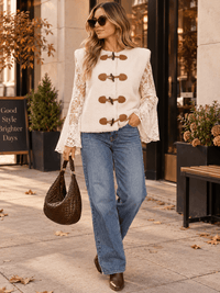 WOMEN'S SLEEVELEES BUTTON CLOSURE SHERPA VEST