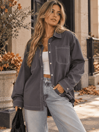 WOMEN'S LONG SLEEVE BUTTON CLOSURE FRONT POCKETS JACKET