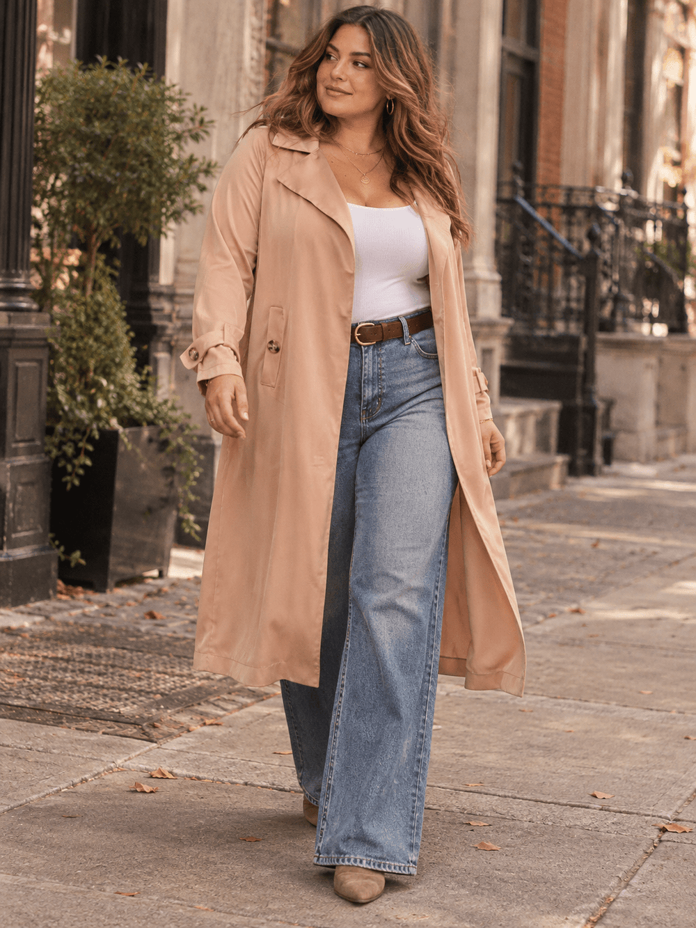 PLUS SIZE LONG SLEEVE OPEN FRONT POCKETS ELASTIC WAIST CARDIGAN