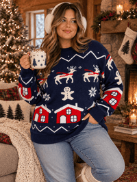 ****PLUS SIZE LONG SLEEVE HOLIDAY PRINT PULLOVER SWEATER